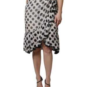 White Black Polka Dots Knee Length Skirt - Jag Couture London