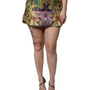 Multicolor Floral Jacquard Mid Waist Mini Skirt - Jag Couture London