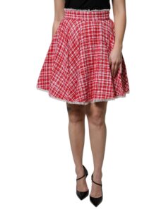 Red White High Waist A-line Above Knee Skirt