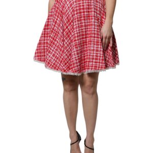 Red White High Waist A-line Above Knee Skirt - Jag Couture London