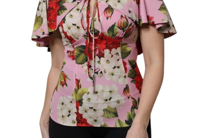 Pink Floral Silk Short Sleeves Blouse Top | Jag Couture London – New York
