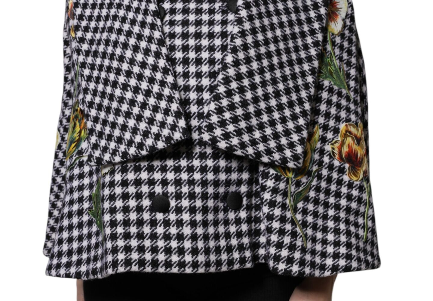 Black White Monochrome Patterned Floral Cape Jacket - Jag Couture London
