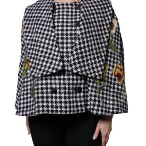 Black White Monochrome Patterned Floral Cape Jacket