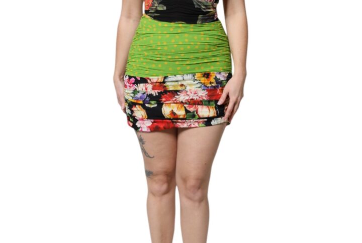 Multicolor Floral Patchwork Fitted Mini Dress - Jag Couture London