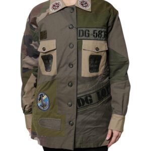 Military Green Cotton Button Down Jacket - Jag Couture London