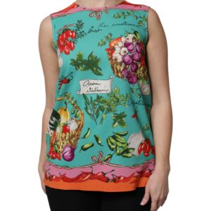 Multicolor Floral Silk Sleeveless Tank Top - Jag Couture London