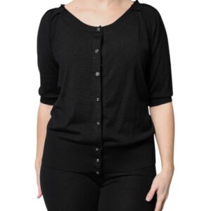 Black Button Down Short Sleeve Blouse Top - Jag Couture London