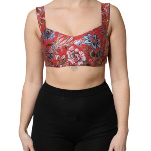Red Floral Brocade Cropped Bustier Corset Top - Jag Couture London