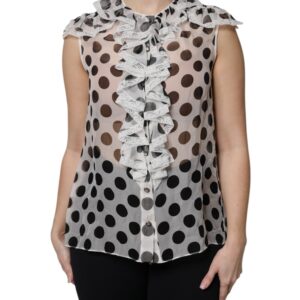 White Black Polka Dot Cotton Sleeveless Top - Jag Couture London