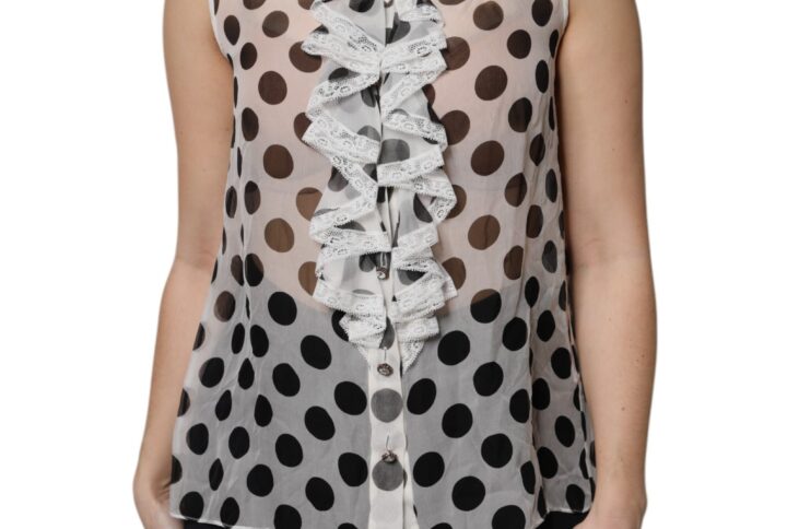 White Black Polka Dot Cotton Sleeveless Top | Jag Couture London – New York