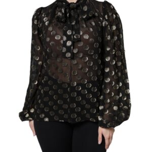 Black Sheer Tied Neck Polka Dots Blouse Top - Jag Couture London