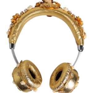 Gold Leather Floral Crystal Angel Headset Headphones