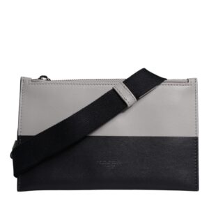 Black White Leather Logo Embossed Crossbody Bag