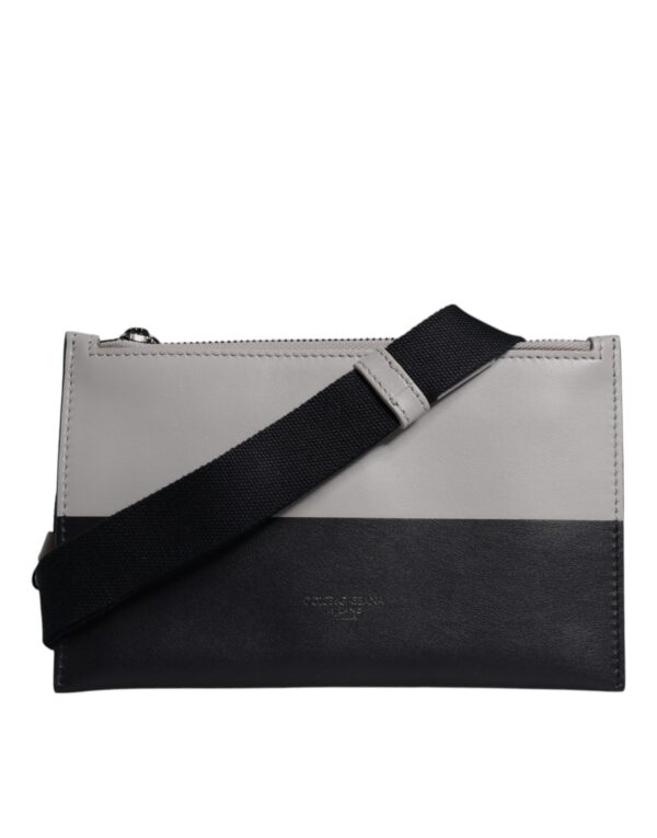 Black White Leather Logo Embossed Crossbody Bag