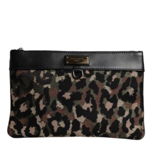 Multicolor Leopard Jacquard Print Logo Plaque Pouch Bag - Jag Couture London