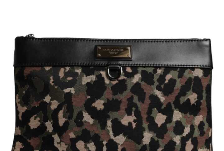 Multicolor Leopard Jacquard Print Logo Plaque Pouch Bag | Jag Couture London – New York