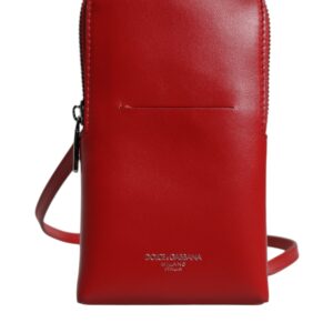 Red Leather Purse Phone Sling Crossbody Neck Strap Bag - Jag Couture London
