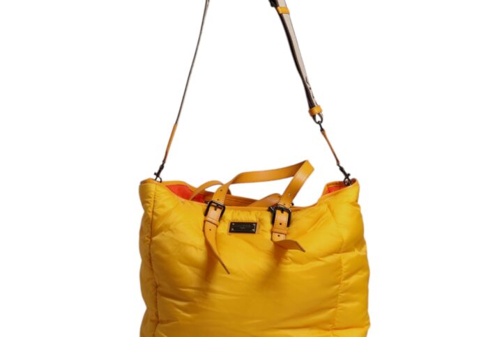 Yellow Orange Nylon Logo Plaque Hand Shoulder Duffle Bag - Jag Couture London