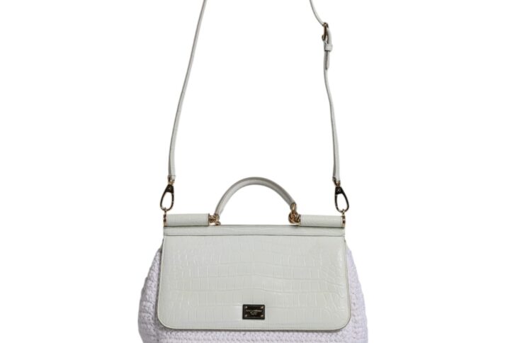 White Rafia Leather Top Handle Crossbody Bag - Jag Couture London