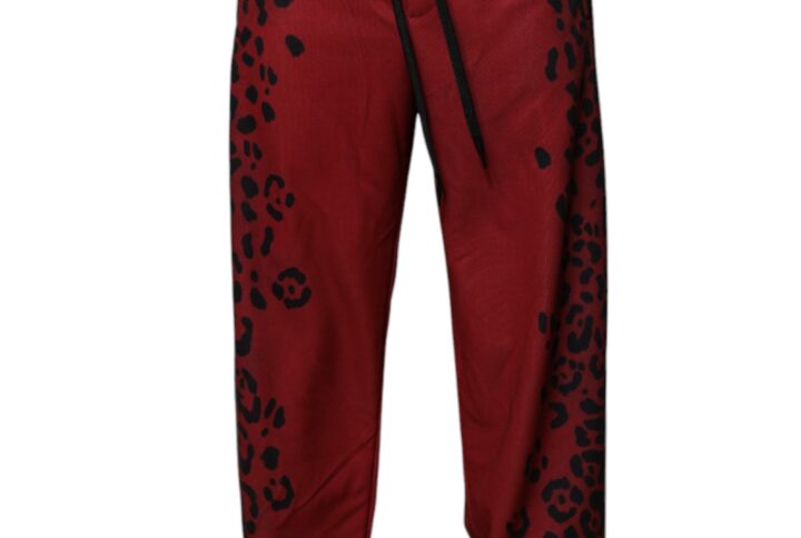 Red Leopard Print Polyester Men Jogger Pants - Jag Couture London