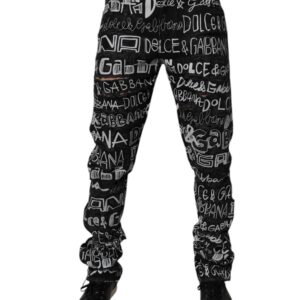 Black Cotton Logo Print Straight Denim Jeans