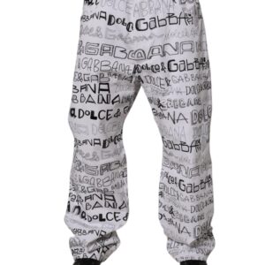 White Logo Print Straight Men Denim Jeans