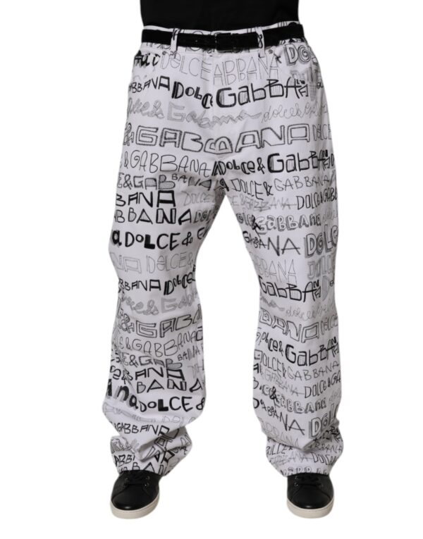 White Logo Print Straight Men Denim Jeans