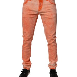 Orange Tie Dye Cotton Skinny Men Denim Jeans