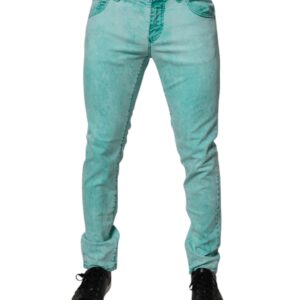 Green Tie Dye Cotton Skinny Men Denim Jeans