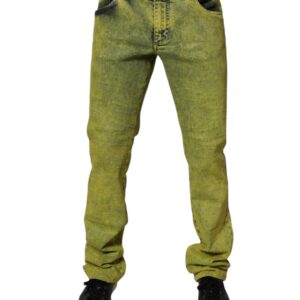 Yellow Cotton Stretch Skinny Men Denim Jeans