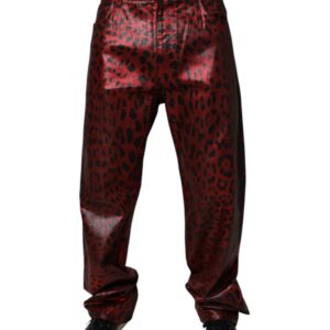 Red Leopard Cotton Straight Men Denim Jeans