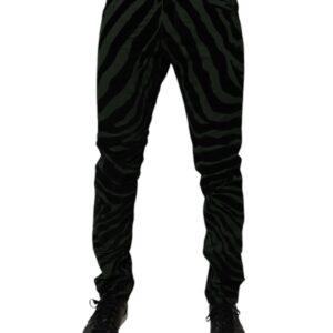 Black Green Stripes Cotton Skinny Denim Jeans - Jag Couture London