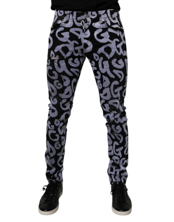 Black Logo Monogram Cotton Skinny Denim Jeans