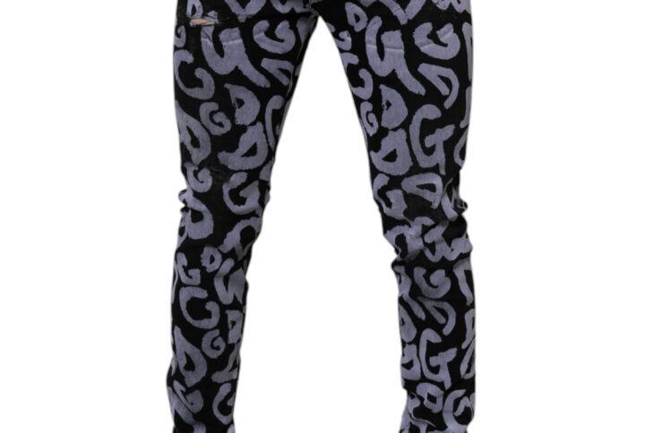 Black Logo Monogram Cotton Skinny Denim Jeans - Jag Couture London