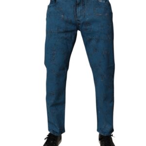 Blue Tie Dye Cotton Skinny Men Denim Jeans