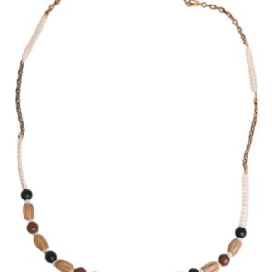 Black Gold Wooden Beaded Logo Pendant Necklace