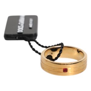Gold Tone Brass Red Crystal DG Logo Ring - Jag Couture London