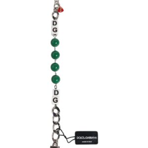 Silver Tone Brass Bead Dice Logo Embellish Charm Bracelet - Jag Couture London