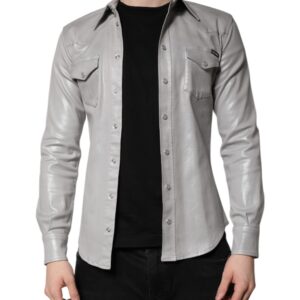 Metallic Gray Cotton Button Down Shirt