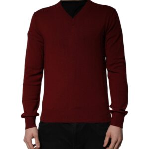 Maroon Cashmere V-neck Men Pullover Sweater | Jag Couture London – New York