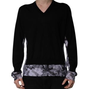 Black Camouflage V-neck Pullover Sweater