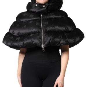Black Padded Puffer Hooded Full Zip Cropped Jacket