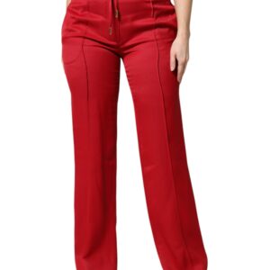 Red Viscose Straight Fit Pants