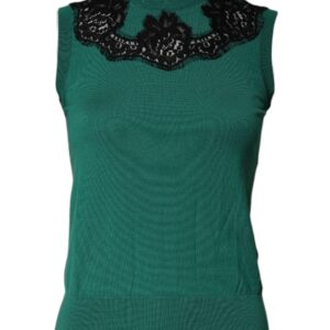 Green Wool Lace Detail Sleeveless Tank Top