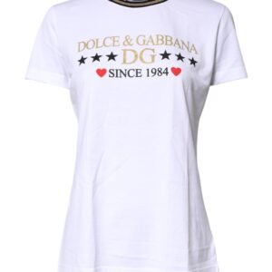 White Printed Round Neck Top Cotton T-shirt