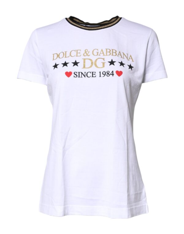 White Printed Round Neck Top Cotton T-shirt