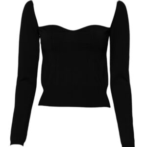 Black Square Neckline Long Sleeves Sweater