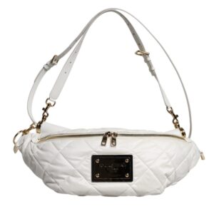 White Quilted Logo Plaque Belt Waist Fanny Pack Bag