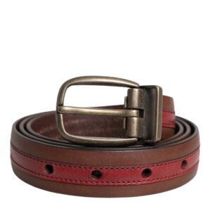 Burgundy Leather Metal Logo Buckle Belt