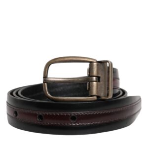 Black Burgundy Calfskin Metal Logo Buckle Belt